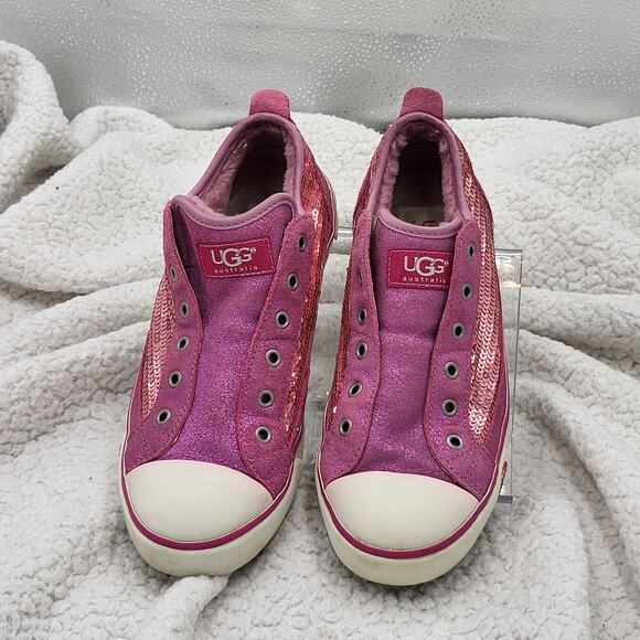 UGG Laela Sparkles Sequined & Leather Sparkly Sneakers Pink size 8 - Picture 1 of 6